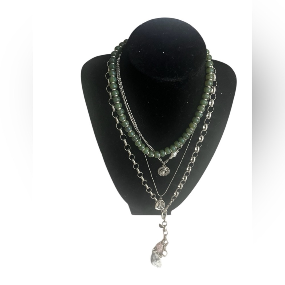 NWT Free People multi strand necklace with crystals rocks and gems silver tone